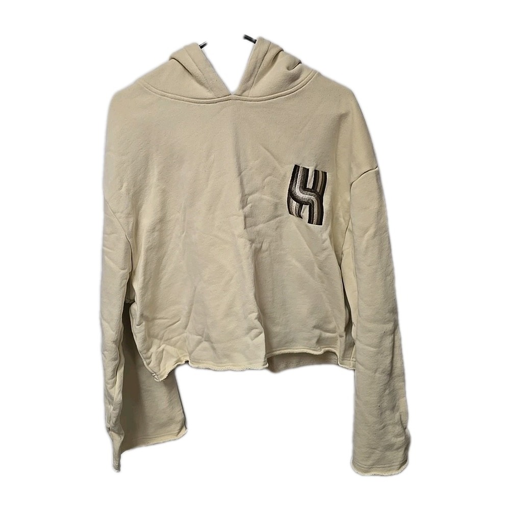 Honor The Gift Womens Cream Cropped Hoodie Embroidered H Logo Cotton Large 3607